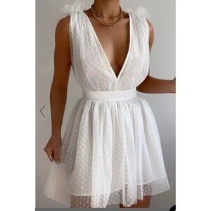 Elegant White Polka Dot Mini Dress